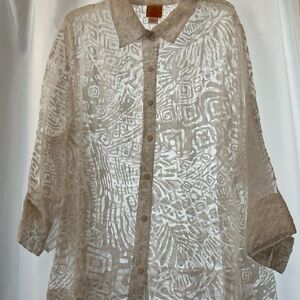 Women white button up see threw blouse